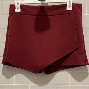 Asymmetrical Burgundy Envelope Mini Skort